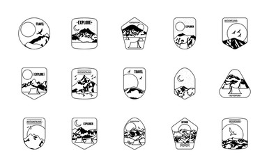 explorer and travel insignias icon set, silhouette style