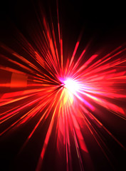 Futuristic lens flare. Light explosion star with glowing particles and lines. Beautiful abstract rays background.