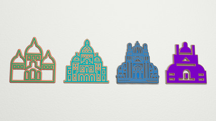 Naklejka premium basilica of the sacred heart 4 icons set, 3D illustration