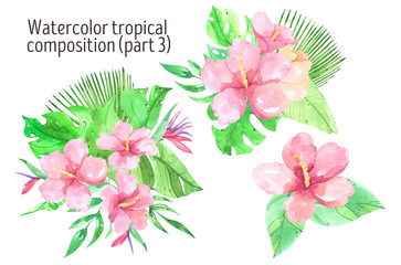 Watercolor tropical leaves composition, tropical bouquet