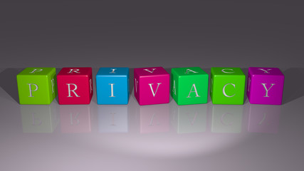 Privacy combined by dice letters and color crossing for the related meanings of the concept for illustration and security