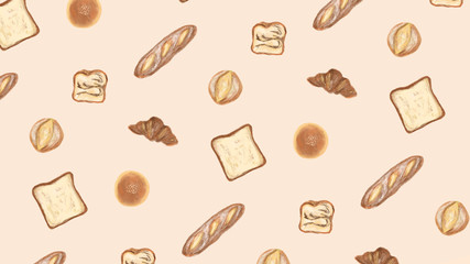 Bakery set hand drawn illustration. Bread, baguette, croissant. Front view detailed illustrations