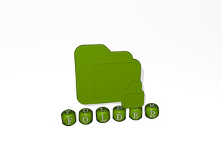 FOLDER 3D icon over cubic letters, 3D illustration for business and background