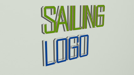 sailing logo text on the wall, 3D illustration for boat and sea