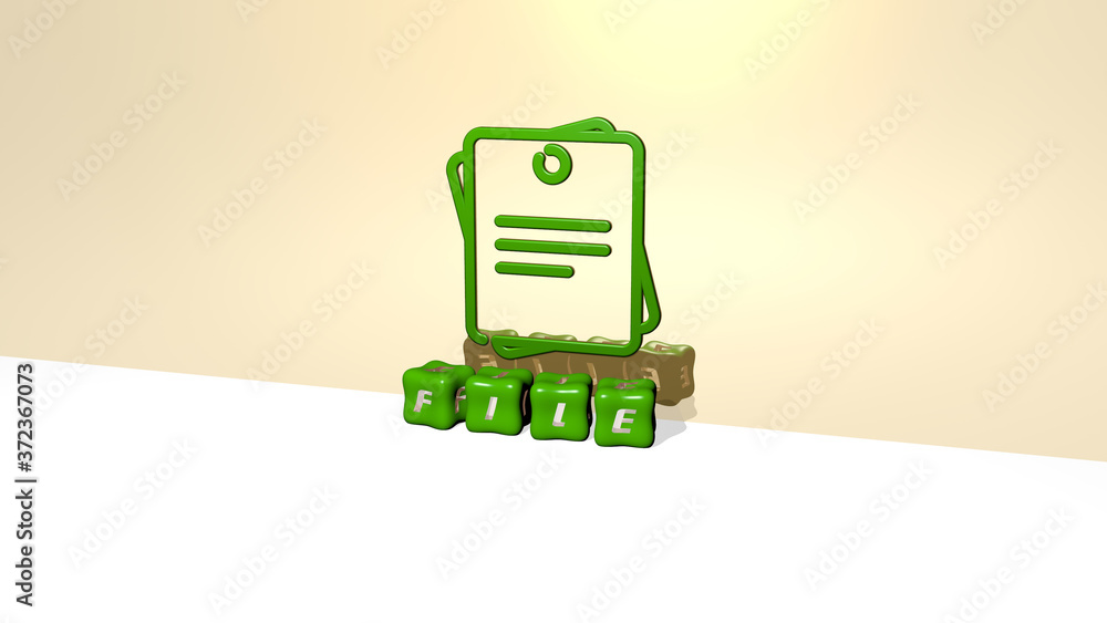 Aufkleber 3d illustration of file graphics and text made by metallic dice letters for the related meanings of 