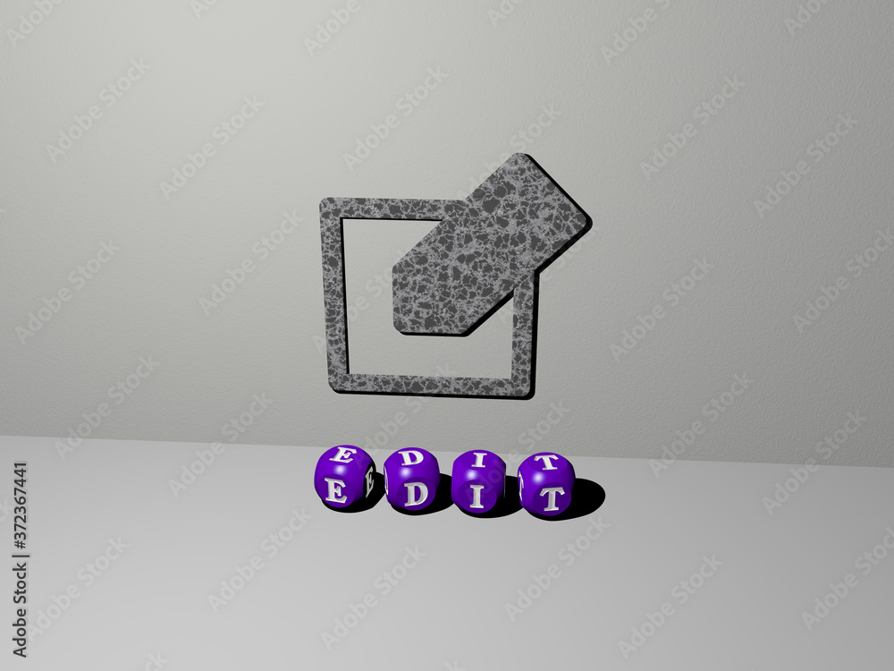 Poster 3d illustration of edit graphics and text made by metallic dice letters for the related meanings of 