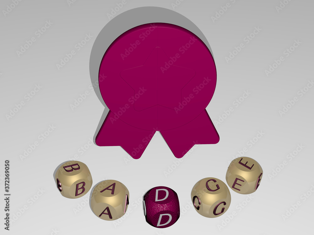 Poster badge round text of cubic letters around 3d icon, 3d illustration for design and background
