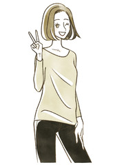 ピースをしている女性