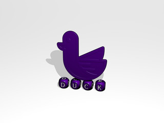 DUCK 3D icon over cubic letters, 3D illustration for bird and animal