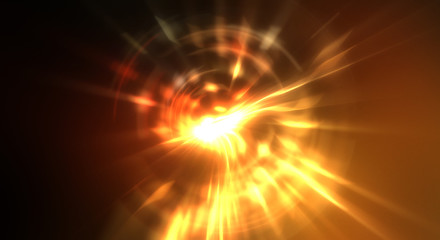 Dynamic moving burst of light. Beautiful shinning background of colorful lights. Vibrant energy display of a star with glowing light rays and particles.