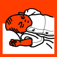 オレンジ背景-目を閉じて寝ている新生児のイラスト 
