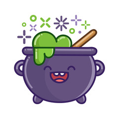 kawaii smiling halloween witch cauldron cartoon