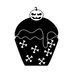 happy halloween, sweet cupcake pumpkin snack trick or treat party celebration silhouette icon