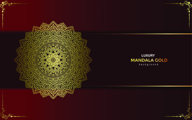Luxury gold mandala ornate background for wedding invitation, book cover with mandala element style premium vector
