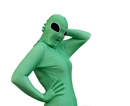 comic alien posing isolated white background