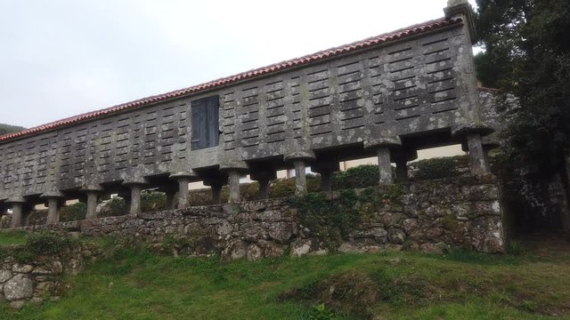 Lira, village with old horreo or granary and church. Galicia,Spain