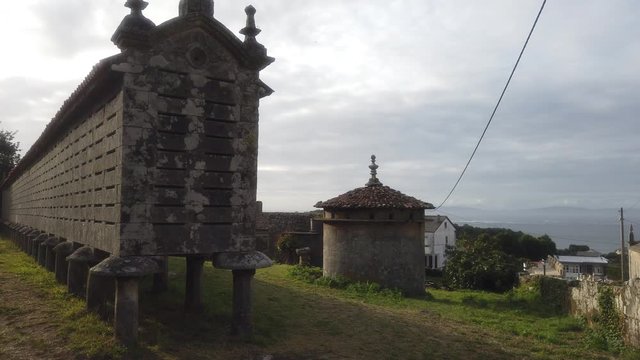 Lira, village with old horreo or granary and church. Galicia,Spain