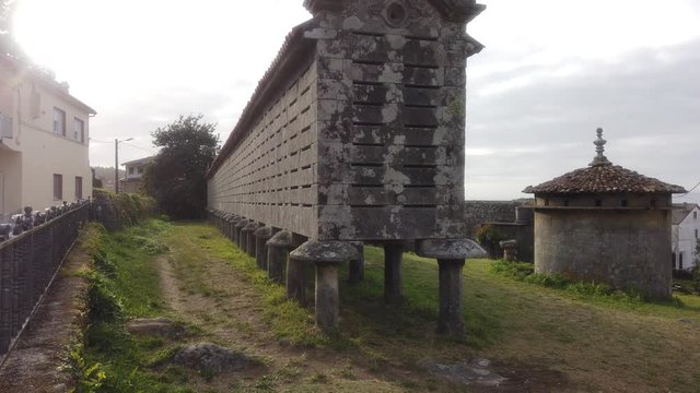 Lira, village with old horreo or granary and church. Galicia,Spain