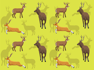 Animal Various Male Deer Vector Illustration Seamless Background-01