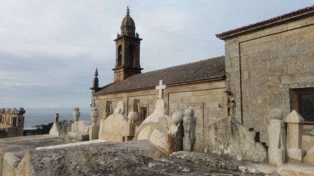 Lira, village with old horreo or granary and church. Galicia,Spain