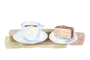 珈琲とケーキの水彩画