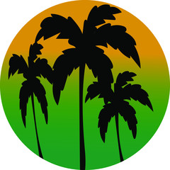 Hawaiian Palm Trees on a circle Tropical Floral Pattern On orange and blue Background. Tropical Flower Patterns