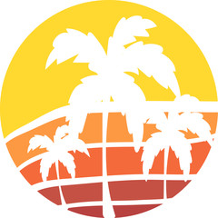 Hawaiian Palm Trees on a cut circle Tropical Floral Pattern On Yellow and orange Background. Tropical Flower Patterns