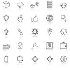 Blockchain line icons on white background