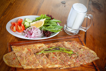 turkish minched meat pita with airan buttermilk