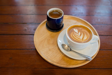 hot coffee cup on table at morning, relax time, latte coffee
