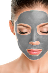 Clay mask natural facial woman beauty treatment with gray organic mud.