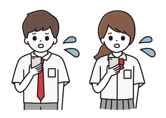 男子学生 女子学生 スマートフォン イラスト