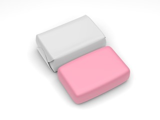 Blank soap packaging and soap bar for mockup design and branding. 3d render illustration.