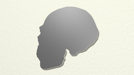 skull 3D drawing icon, 3D illustration for background and black