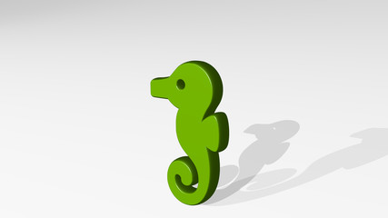 SEAHORSE 3D icon casting shadow, 3D illustration for background and animal