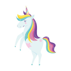unicorn magic fantasy rainbow horn mane cartoon isolated icon design white background