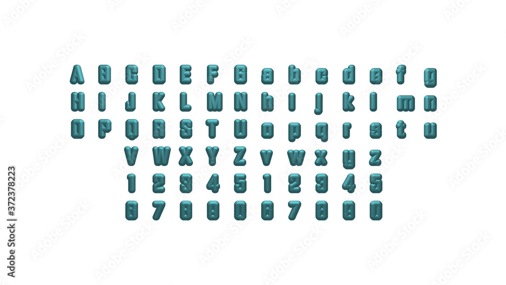 Poster 3d alphabets and numbers with matching perspectives on each side for building words with detailed ca