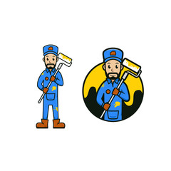 Paint and Repair worker mascot cartoon logo icon vector illustration