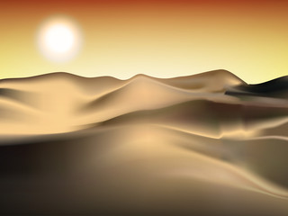 Vector background of a desert with dunes and hot sun