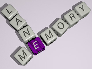 MEMORY LANE crossword by cubic dice letters, 3D illustration for background and concept