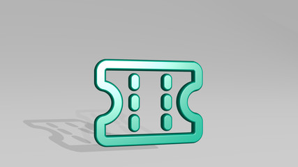 TICKET 3D icon casting shadow, 3D illustration for background and design
