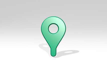 PIN 3D icon casting shadow, 3D illustration for map and background