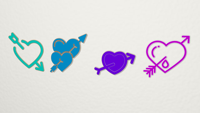 cupid 4 icons set, 3D illustration for angel and arrow