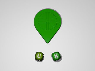 UK text around the 3D icon, 3D illustration for london and england