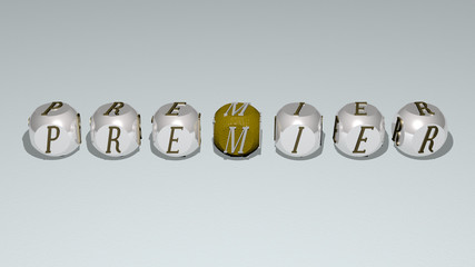 premier text by cubic dice letters, 3D illustration for editorial and league