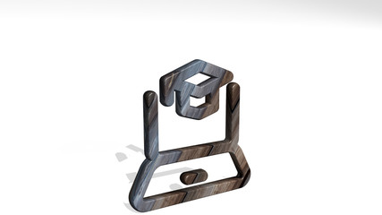 e learning laptop 3D icon standing on the floor, 3D illustration for background and letter
