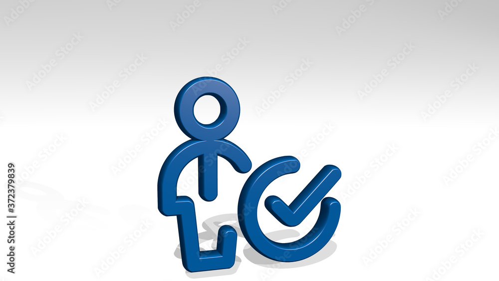 Poster single man actions check 3d icon casting shadow, 3d illustration for background and isolated