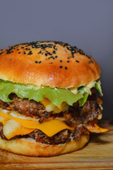 hamburger on a black background