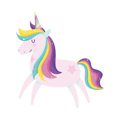 unicorn magic fantasy rainbow horn mane cartoon isolated icon design white background
