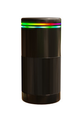 black smart speaker, activated by voice commands wifi and bluetooth connection isolated on white background